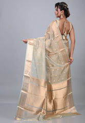 Cross Golden Pure Tissue Katan Silk Saree with Blouse Piece - Adi Akshoy & Co.