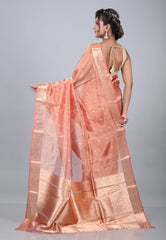 Peach Pure Tissue Katan Silk Saree with Blouse Piece - Adi Akshoy & Co.