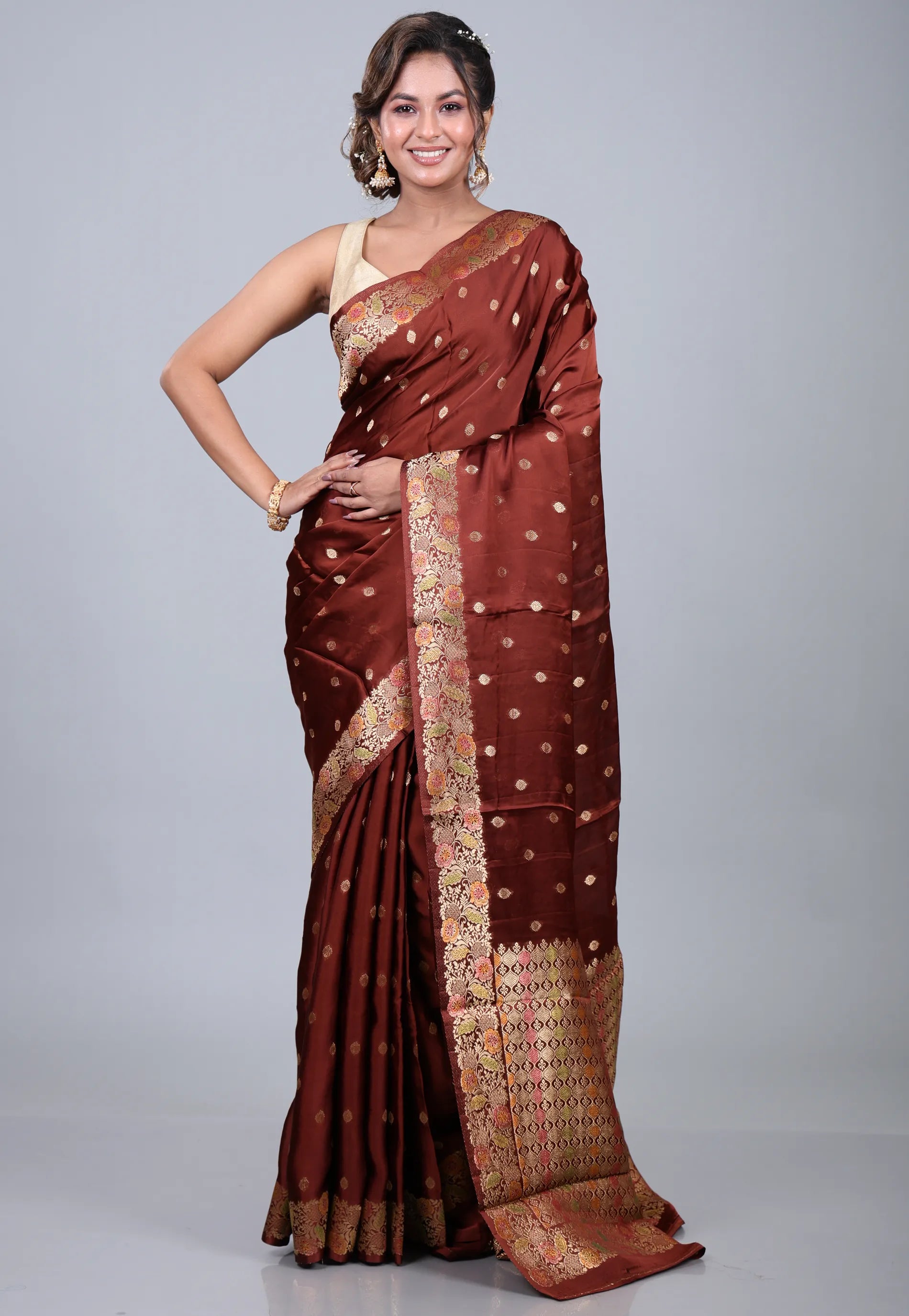 Maroon Mashru Silk Saree with Blouse Piece - Adi Akshoy & Co.
