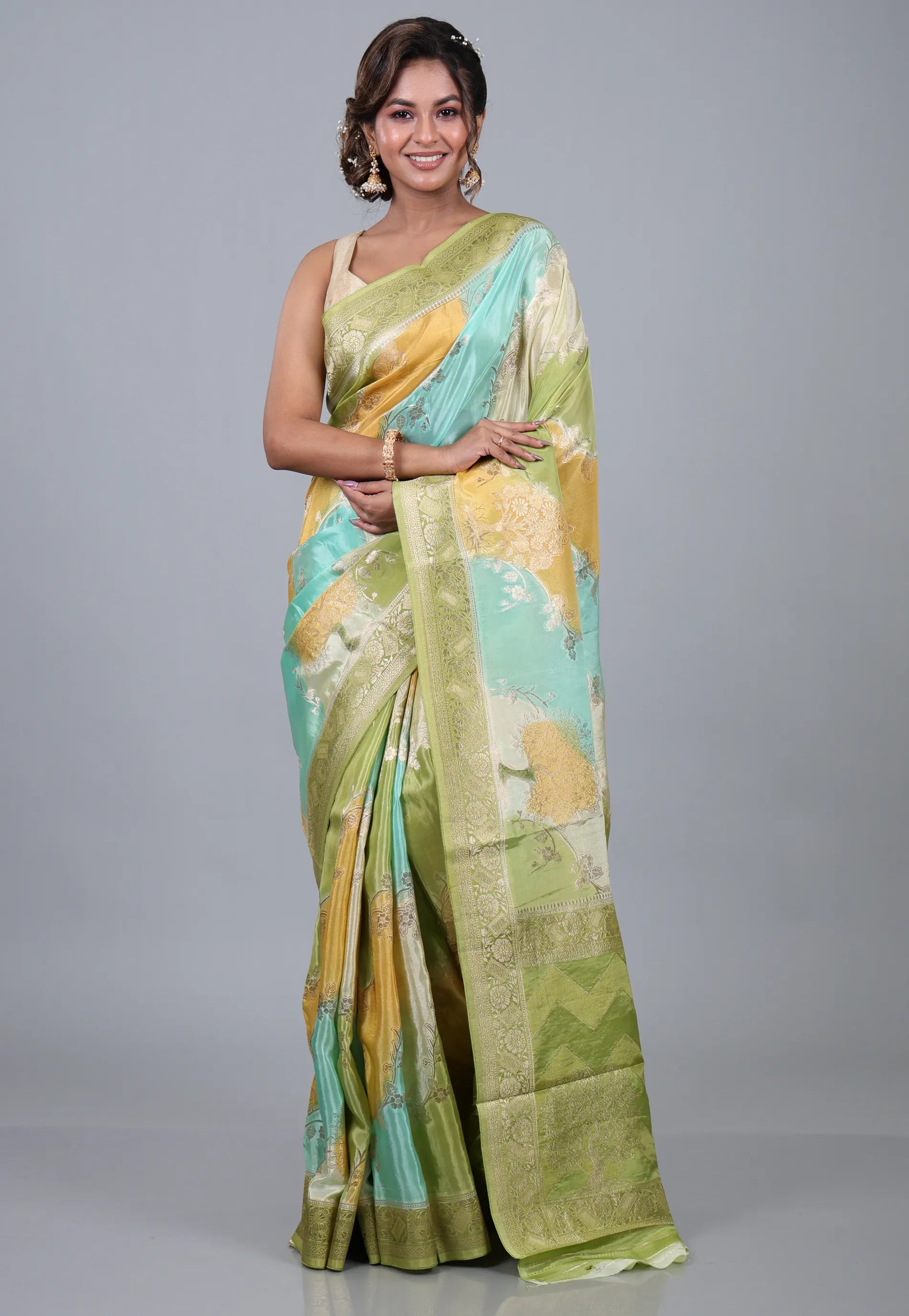 Multi Colour Rangkat Mashru Silk Saree with Blouse Piece - Adi Akshoy & Co.