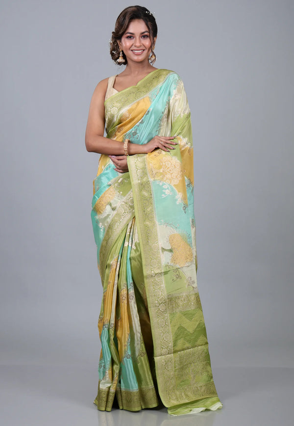Multi Colour Rangkat Mashru Silk Saree with Blouse Piece - Adi Akshoy & Co.