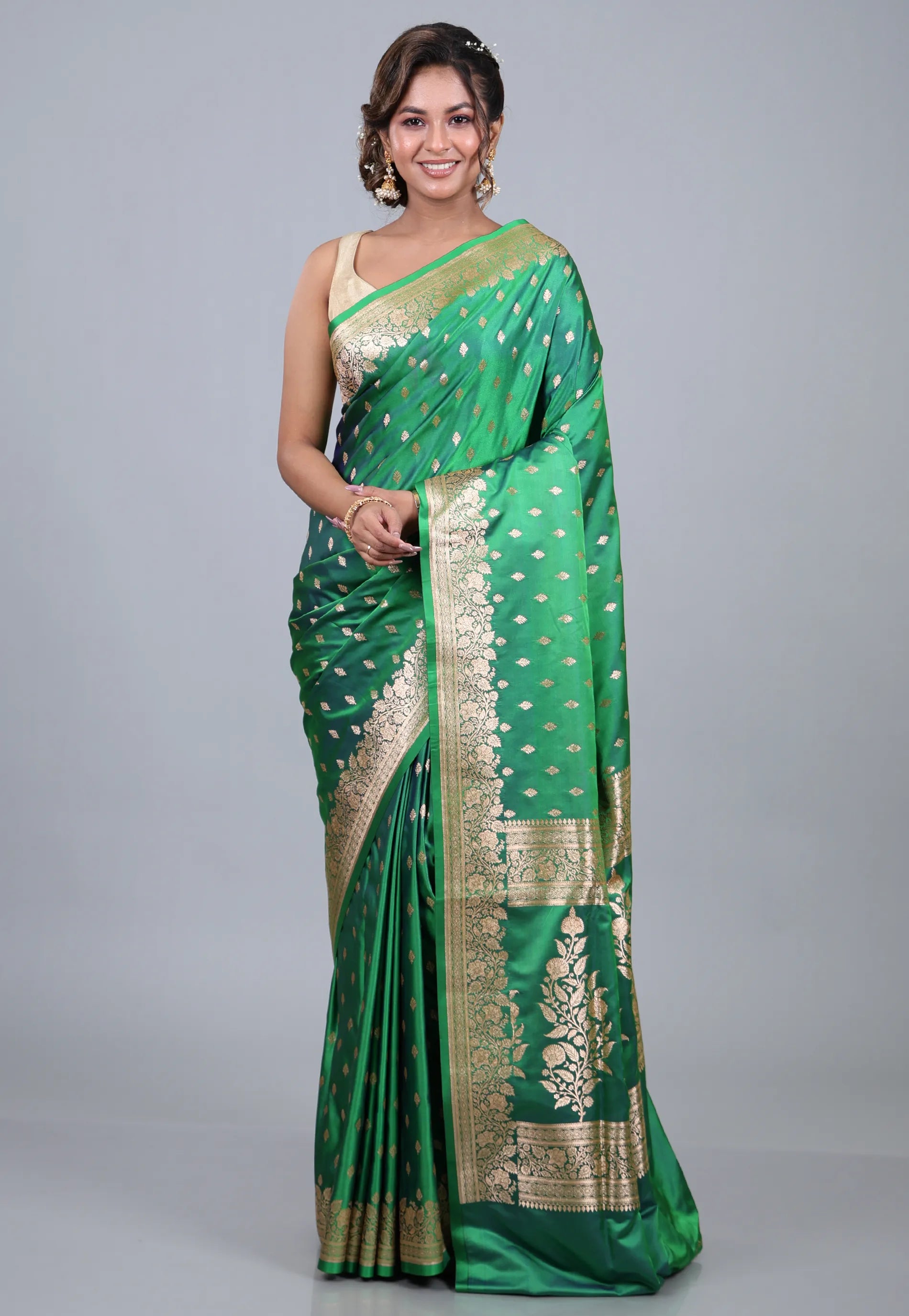 Cross Green Wedding Banarasi Silk Saree with Blouse Piece - Adi Akshoy & Co.