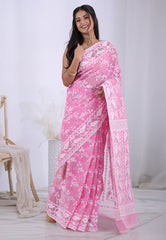 Pink Dhakai Jamdani Cotton Saree without Blouse Piece  – Adi Akshoy & Co.