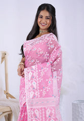 Pink Dhakai Jamdani Cotton Saree without Blouse Piece  – Adi Akshoy & Co.