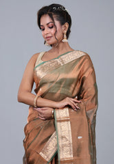 Cross Copper Pure Tissue Katan Silk Saree with Blouse Piece - Adi Akshoy & Co.