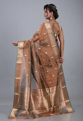 Cross Copper Pure Tissue Katan Silk Saree with Blouse Piece - Adi Akshoy & Co.