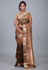 Cross Copper Pure Tissue Katan Silk Saree with Blouse Piece - Adi Akshoy & Co.
