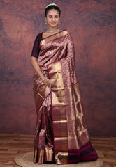 Magenta Pure Kanjivaram Silk Saree with Blouse Piece - Adi Akshoy & Co.