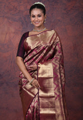 Magenta Pure Kanjivaram Silk Saree with Blouse Piece - Adi Akshoy & Co.