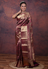 Magenta Pure Kanjivaram Silk Saree with Blouse Piece - Adi Akshoy & Co.