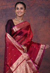 Cross Red Pure Tissue Katan Silk Saree with Blouse Piece - Adi Akshoy & Co.