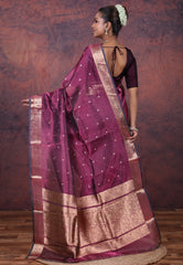 Cross Magenta Pure Tissue Katan Silk Saree with Blouse Piece - Adi Akshoy & Co.