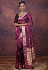 Cross Magenta Pure Tissue Katan Silk Saree with Blouse Piece - Adi Akshoy & Co.