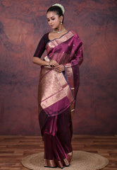 Cross Magenta Pure Tissue Katan Silk Saree with Blouse Piece - Adi Akshoy & Co.