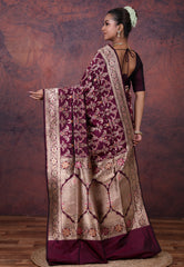 Wine Purple Pure Meena Katan Silk Saree with Blouse Piece - Adi Akshoy & Co.