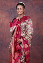 Tussar Colour Tussar Kalamkari Silk Saree with Blouse Piece - Adi Akshoy & Co.
