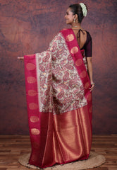 Tussar Colour Tussar Kalamkari Silk Saree with Blouse Piece - Adi Akshoy & Co.
