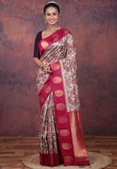 Tussar Colour Tussar Kalamkari Silk Saree with Blouse Piece - Adi Akshoy & Co.