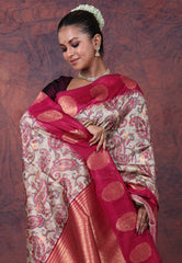 Tussar Colour Tussar Kalamkari Silk Saree with Blouse Piece - Adi Akshoy & Co.