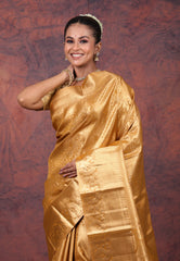 Golden Brocade Tissue Kanjivaram Silk Saree With Blouse Piece - Adi Akshoy & Co.