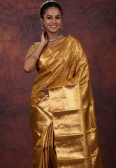 Golden Brocade Tissue Kanjivaram Silk Saree With Blouse Piece - Adi Akshoy & Co.