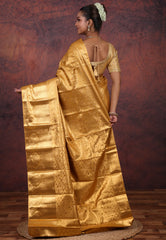 Golden Brocade Tissue Kanjivaram Silk Saree With Blouse Piece - Adi Akshoy & Co.