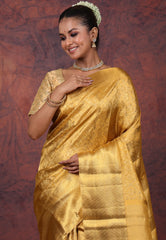 Golden Brocade Pure Tissue Kanjivaram Silk Saree With Blouse Piece - Adi Akshoy & Co.