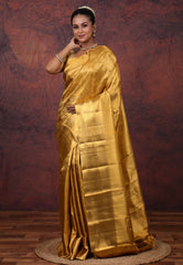 Golden Brocade Pure Tissue Kanjivaram Silk Saree With Blouse Piece - Adi Akshoy & Co.