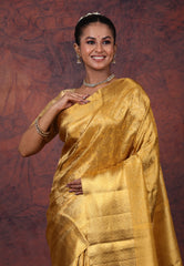 Golden Brocade Pure Tissue Kanjivaram Silk Saree With Blouse Piece - Adi Akshoy & Co.