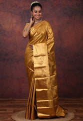 Golden Brocade Tissue Kanjivaram Silk Saree With Blouse Piece - Adi Akshoy & Co.