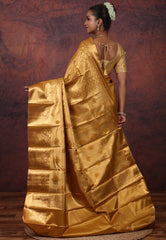 Golden Brocade Tissue Kanjivaram Silk Saree With Blouse Piece - Adi Akshoy & Co.