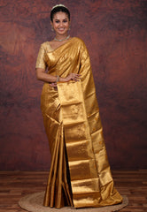 Golden Brocade Tissue Kanjivaram Silk Saree With Blouse Piece - Adi Akshoy & Co.