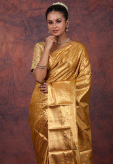 Golden Brocade Tissue Kanjivaram Silk Saree With Blouse Piece - Adi Akshoy & Co.