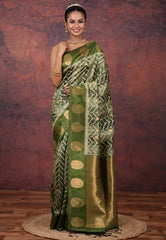 Green Tussar Kotki Print Silk Saree with Blouse Piece - Adi Akshoy & Co.