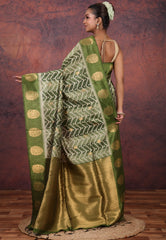 Green Tussar Kotki Print Silk Saree with Blouse Piece - Adi Akshoy & Co.