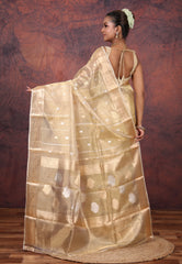 Cross Golden Pure Tissue Katan Silk Saree with Blouse Piece - Adi Akshoy & Co.