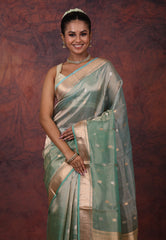 Cross Sea Green Pure Tissue Katan Silk Saree with Blouse Piece - Adi Akshoy & Co.