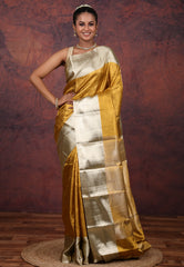 Golden Brocade Pure Tissue Kanjivaram Silk Saree With Blouse Piece - Adi Akshoy & Co.