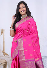 Rani with Zari work Pure Kanjivaram Silk Saree with Blouse Piece  – Adi Akshoy & Co.