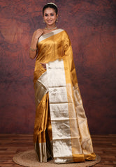 Golden Brocade Pure Tissue Kanjivaram Silk Saree With Blouse Piece - Adi Akshoy & Co.