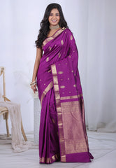 Magenta with Zari work Pure Kanjivaram Silk Saree with Blouse Piece  – Adi Akshoy & Co.