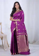 Magenta with Zari work Pure Kanjivaram Silk Saree with Blouse Piece  – Adi Akshoy & Co.