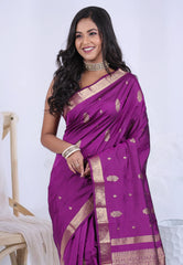 Magenta with Zari work Pure Kanjivaram Silk Saree with Blouse Piece  – Adi Akshoy & Co.