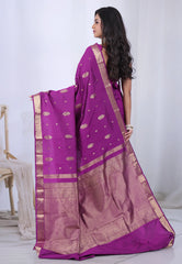 Magenta with Zari work Pure Kanjivaram Silk Saree with Blouse Piece  – Adi Akshoy & Co.