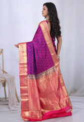 Cross Magenta with Zari work Pure Kanjivaram Silk Saree with Blouse Piece  – Adi Akshoy & Co.