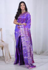 Purple Pure Baluchari Silk Saree with Blouse Piece  – Adi Akshoy & Co.