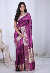 Magenta Pure Katan Silk Saree with Blouse Piece  – Adi Akshoy & Co.