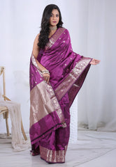 Magenta Pure Katan Silk Saree with Blouse Piece  – Adi Akshoy & Co.