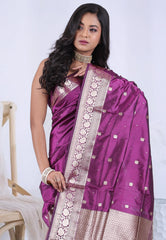 Magenta Pure Katan Silk Saree with Blouse Piece  – Adi Akshoy & Co.