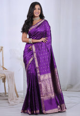 Purple Pure Katan Silk Saree with Blouse Piece - Adi Akshoy & Co.